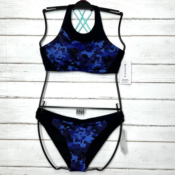 Athleta Freestyle Blue Camo Bikini Top and Bottom Size Large - Picture 2 of 14